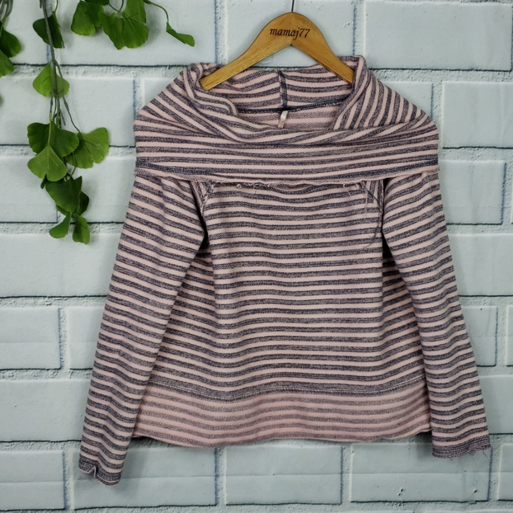 Free People Pink and Gray Striped Sweatshirt